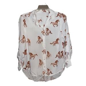Women’s Jane And Delancey Beautiful Wild Horses Blouse Light And Soft Sz Large